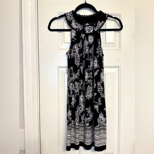 Elegant Black and White Paisley Dress Sz XS